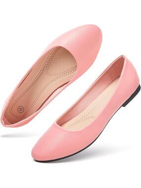 Women's Pink Leather Ballet Flats Slip On Comfortable Classic Dress Shoes